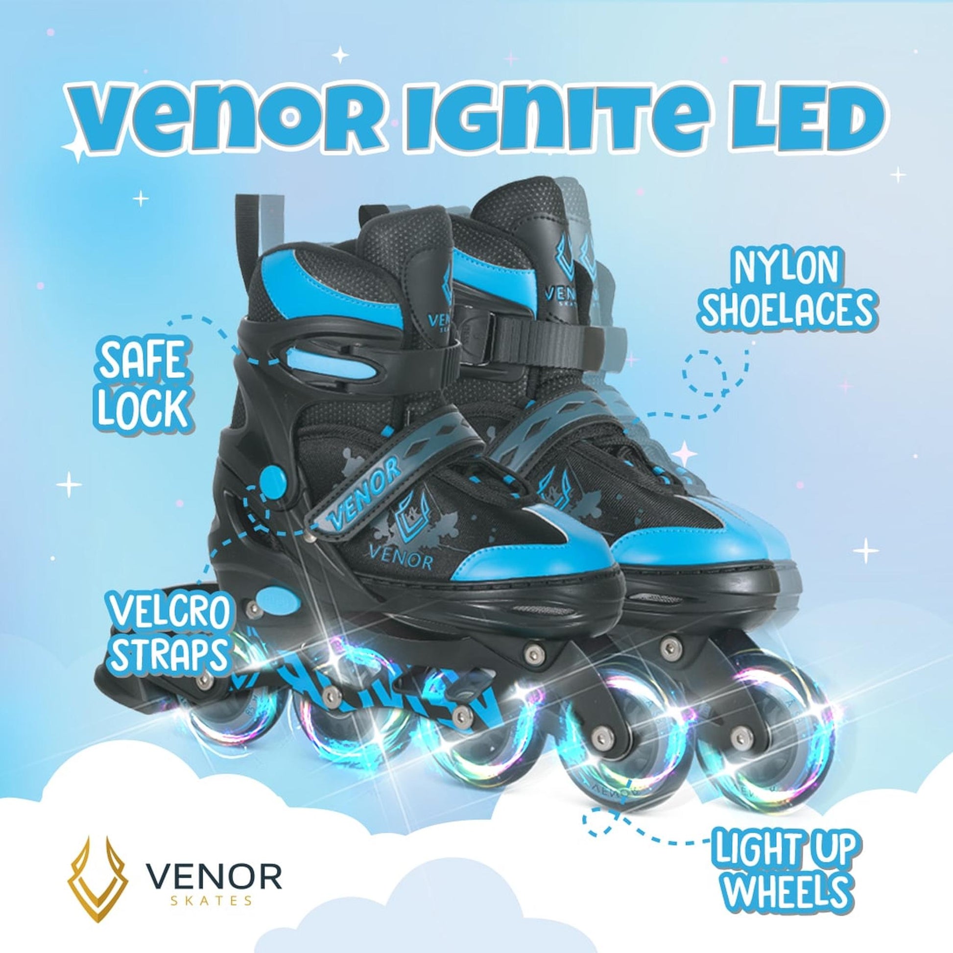 VENOR Ignite LED Patines En Linea - Negro/Azul- Scootworld.es