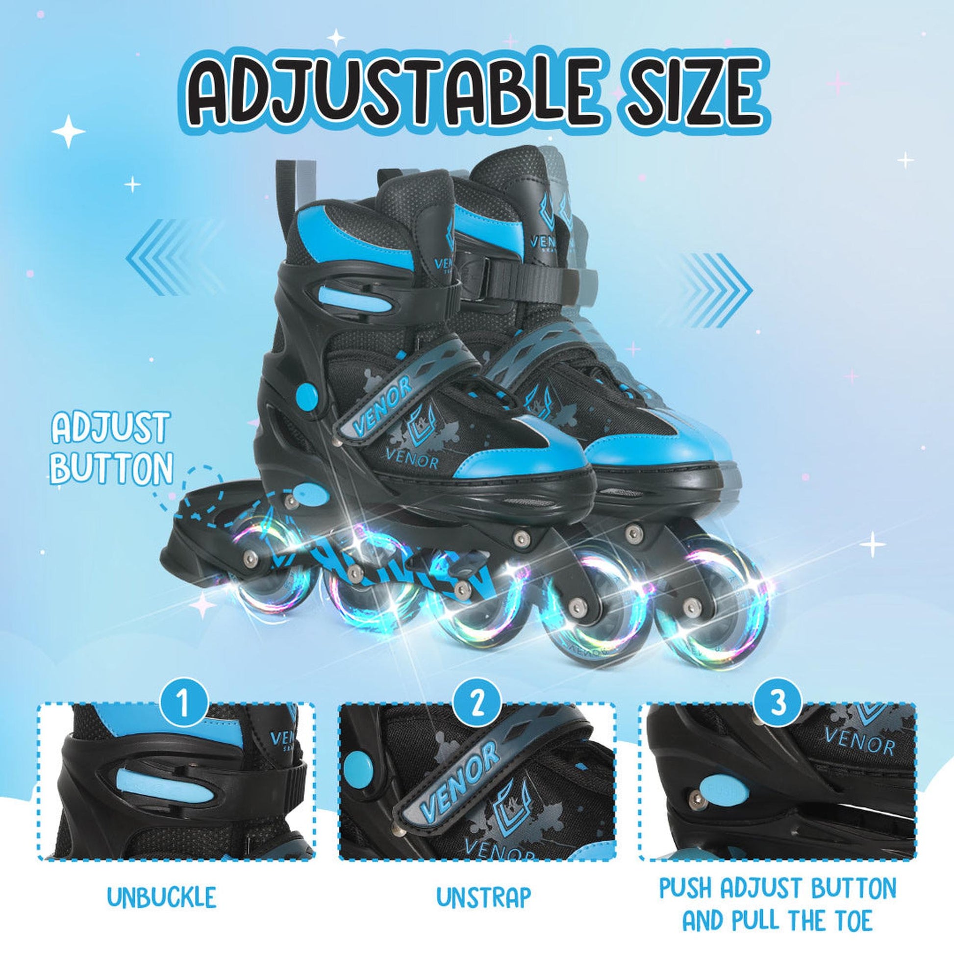 VENOR Ignite LED Patines En Linea - Negro/Azul- Scootworld.es