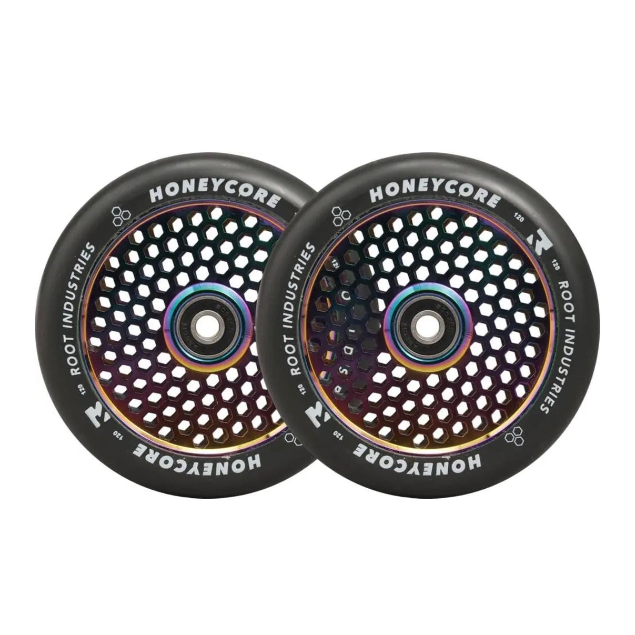 Root Honeycore Negro 120mm Ruedas Patinete 2 Piezas (Color: Neochrome)- Scootworld.es