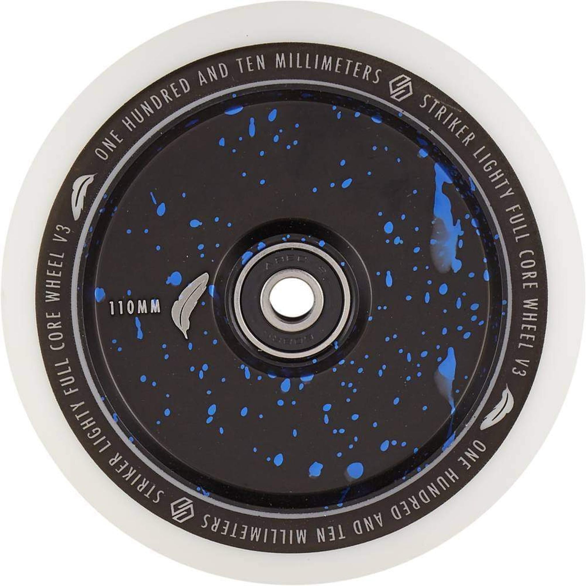 Striker Lighty Fullcore V3 White PU 110mm Rueda Patinete - Splash Negro/Azul- Scootworld.es