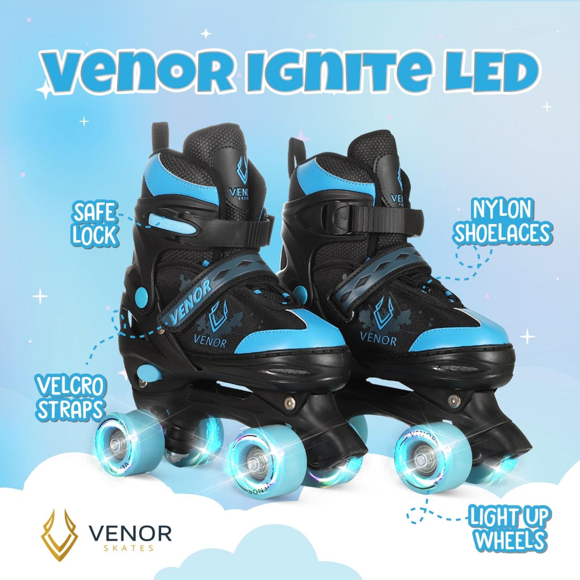 VENOR Ignite LED Patines Quad - Negro/Azul- Scootworld.es