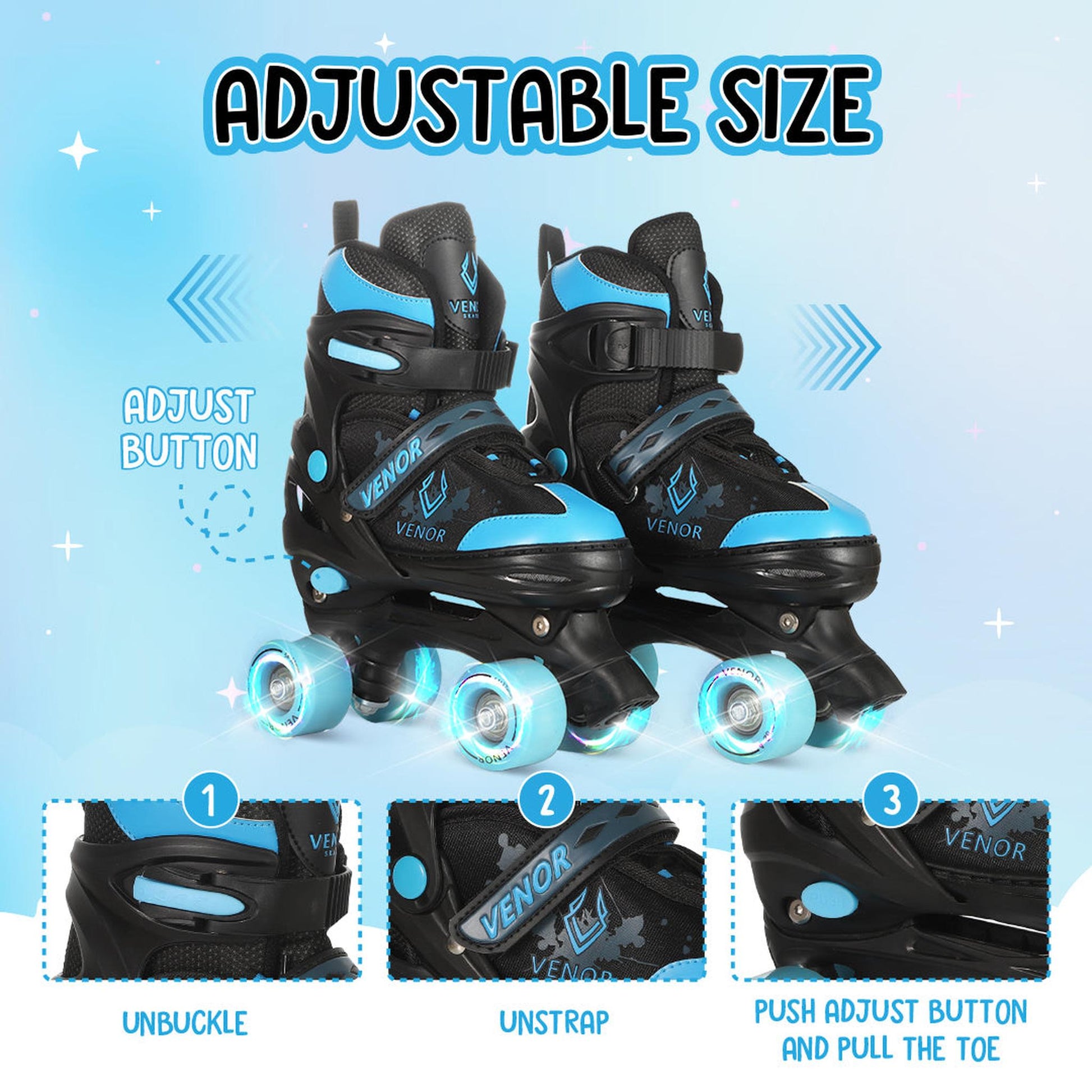 VENOR Ignite LED Patines Quad - Negro/Azul- Scootworld.es