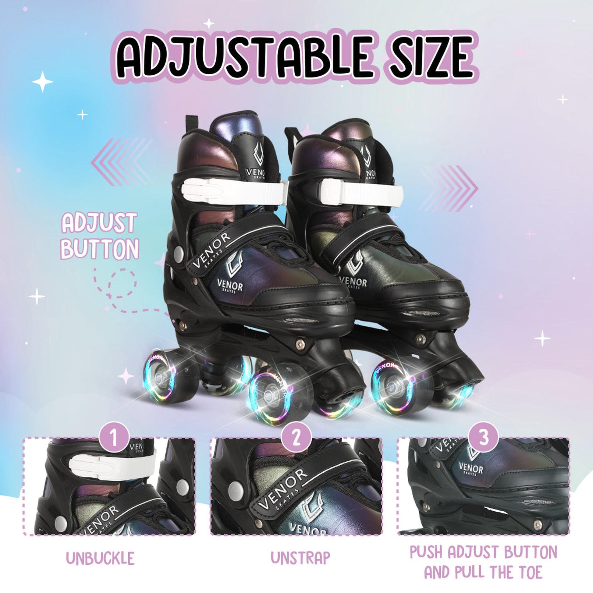 VENOR Ignite LED Patines Quad - Chameleon Rainbow- Scootworld.es