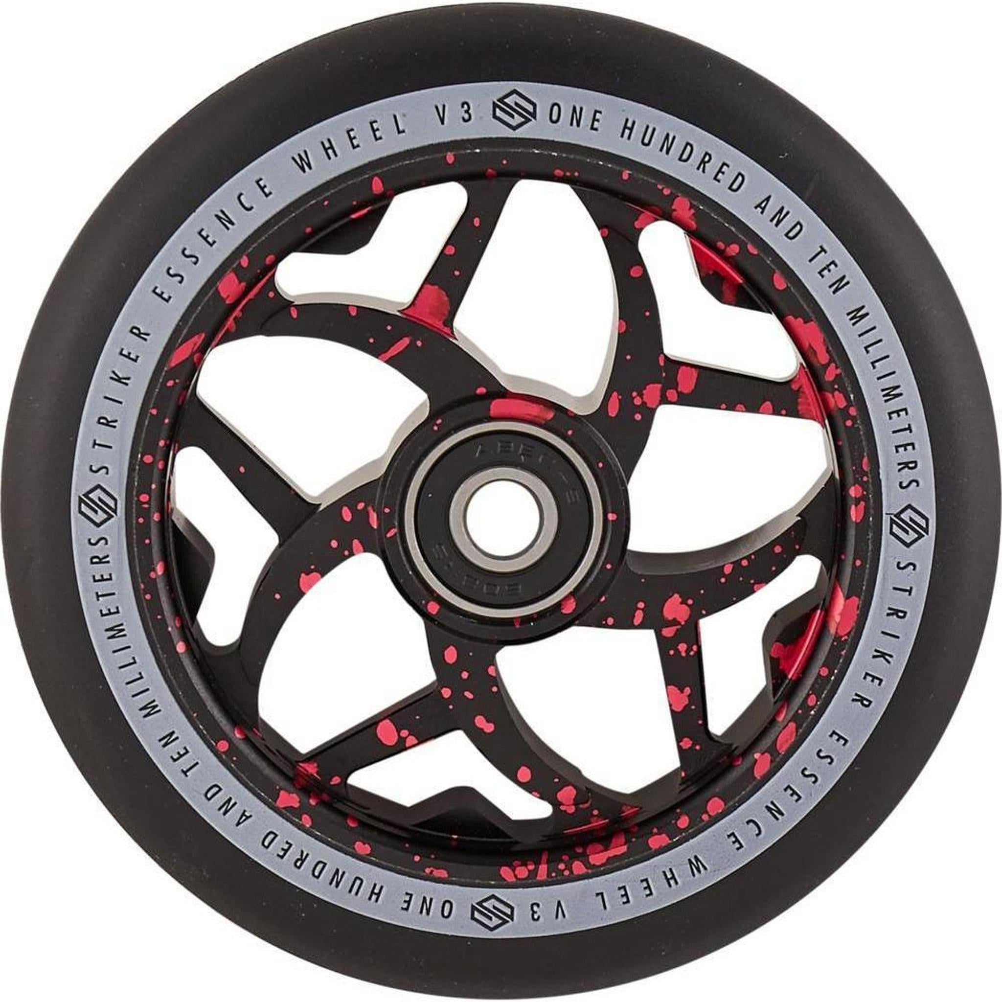Striker Essence V3 Black PU 110mm Rueda Patinete - Splash Negro/Rojo- Scootworld.es