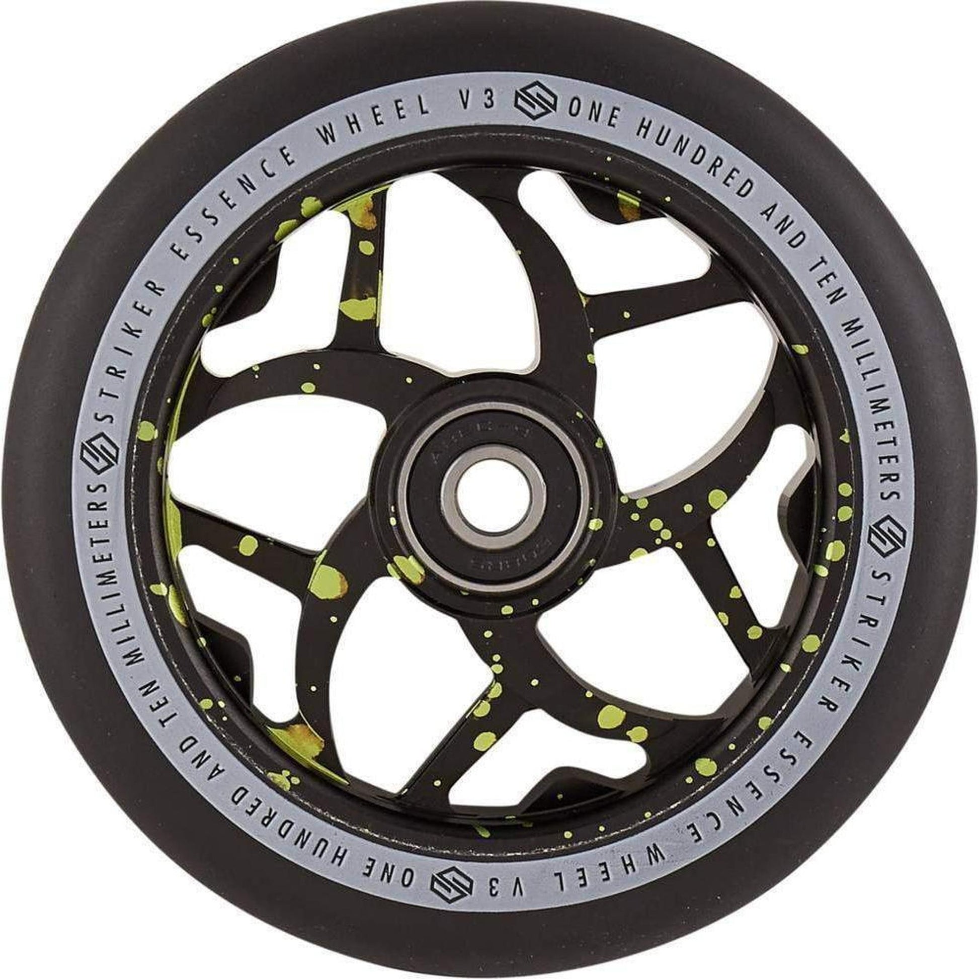 Striker Essence V3 Black PU 110mm Rueda Patinete - Splash Negro/Verde- Scootworld.es