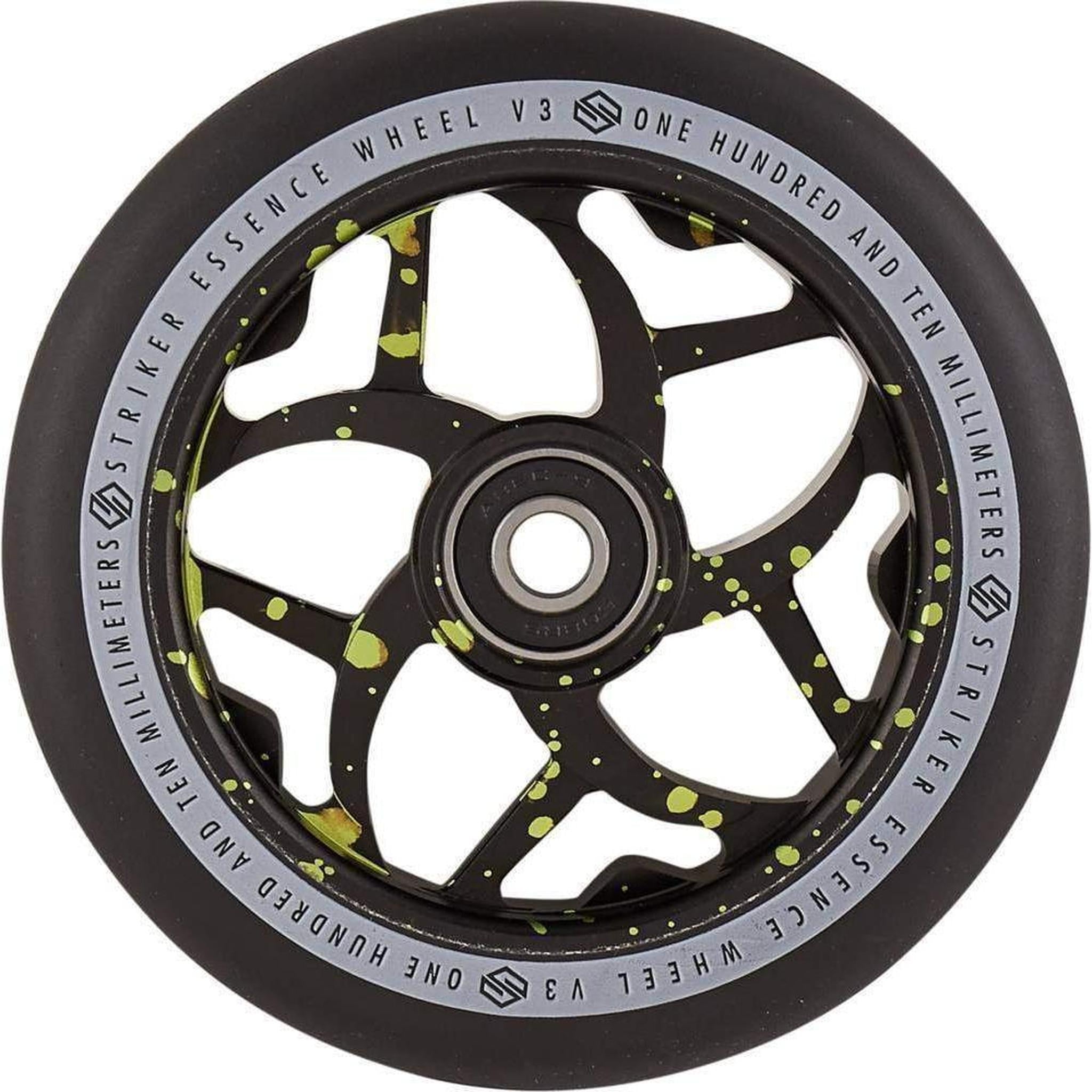 Striker Essence V3 Black PU 110mm Rueda Patinete - Splash Negro/Verde- Scootworld.es