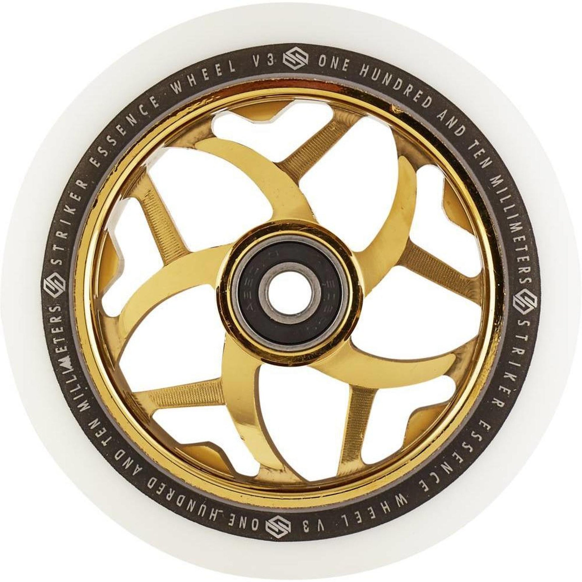 Striker Essence V3 White PU 110mm Rueda Patinete - Gold Chrome- Scootworld.es