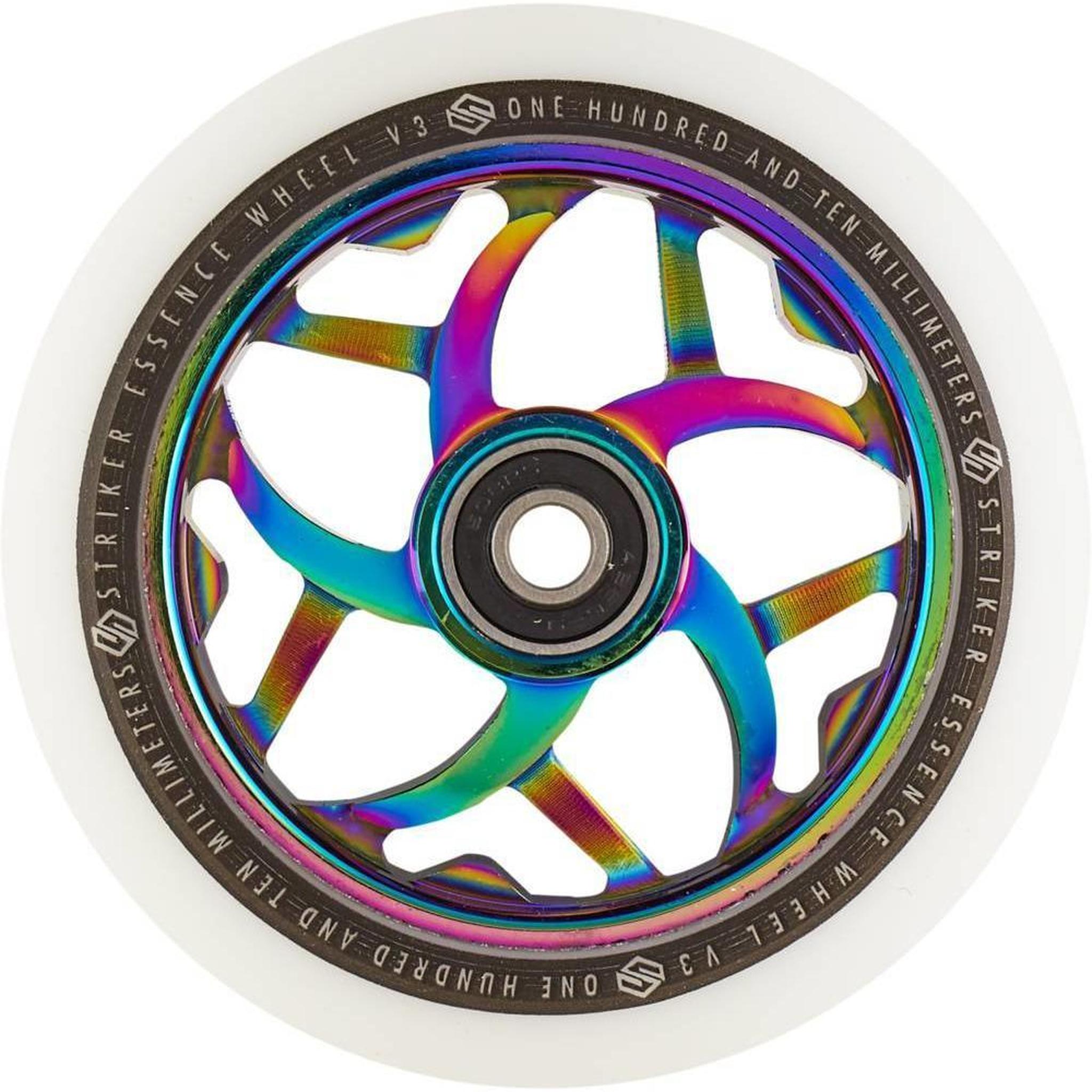 Striker Essence V3 White PU 110mm Rueda Patinete - Rainbow- Scootworld.es