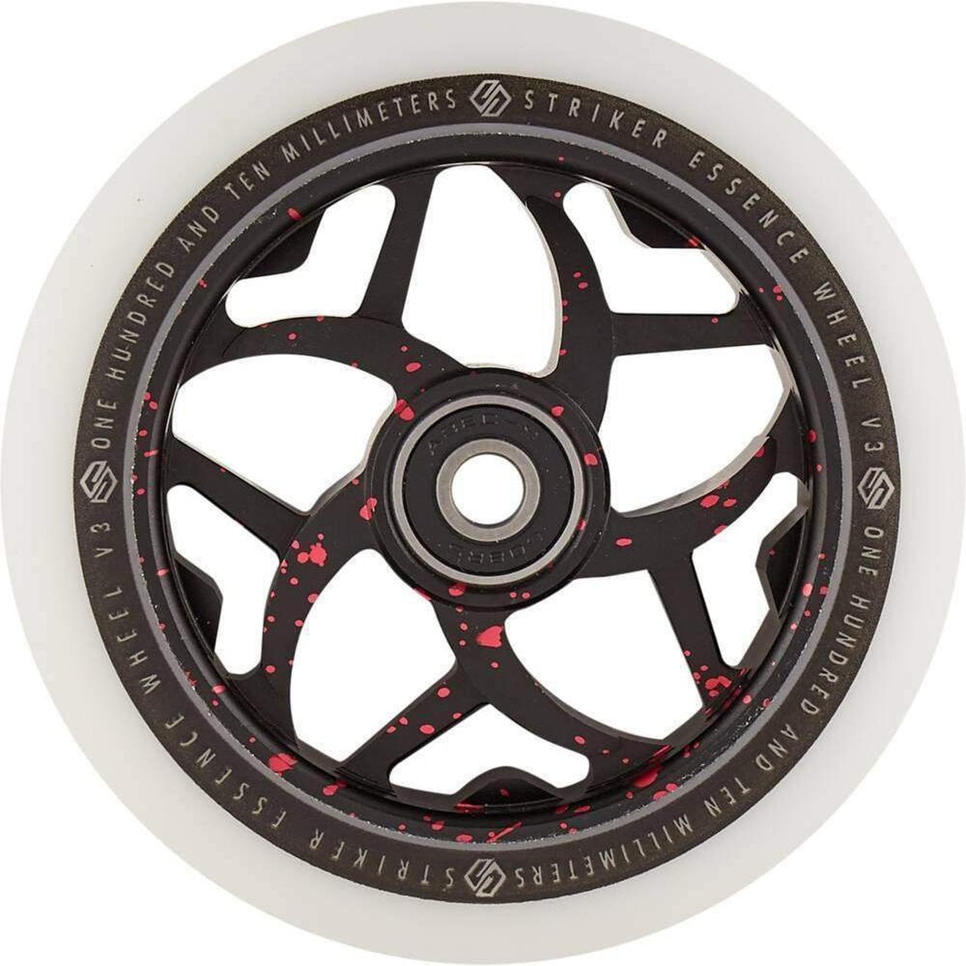 Striker Essence V3 White PU 110mm Rueda Patinete - Splash Negro/Rojo- Scootworld.es