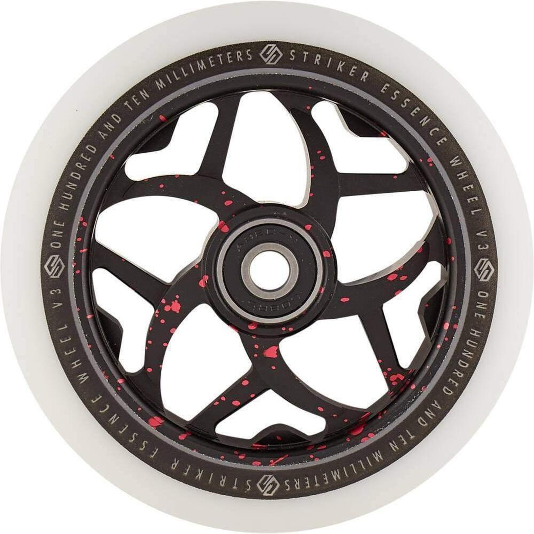 Striker Essence V3 White PU 110mm Rueda Patinete - Splash Negro/Rojo- Scootworld.es