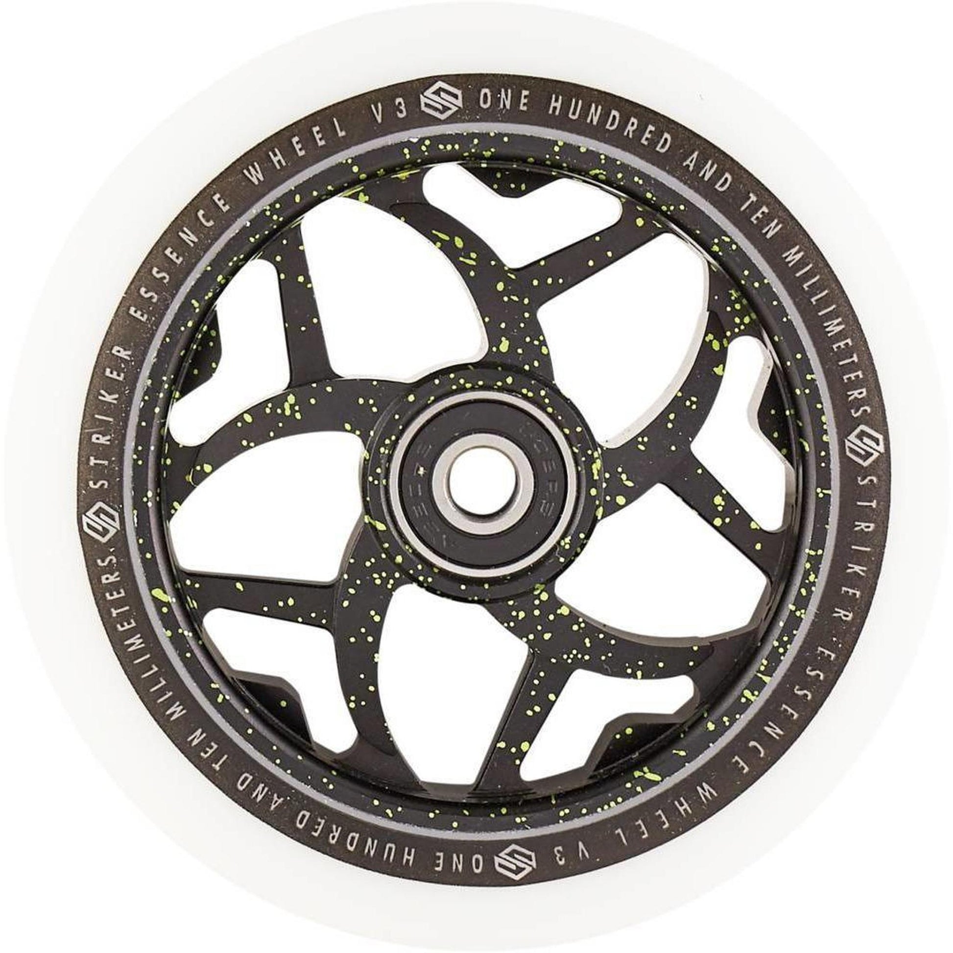 Striker Essence V3 White PU 110mm Rueda Patinete - Splash Negro/Verde- Scootworld.es