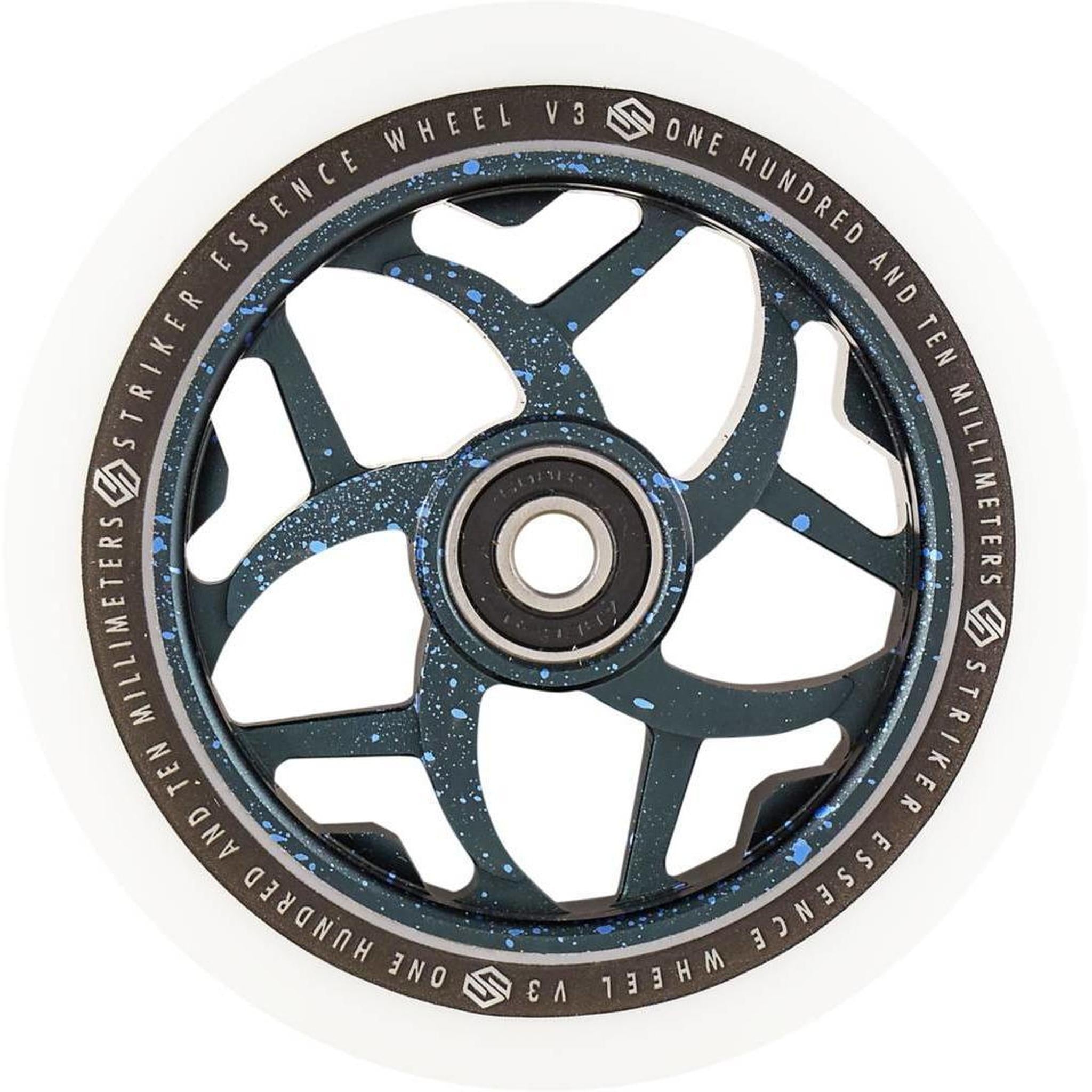 Striker Essence V3 White PU 110mm Rueda Patinete - Splash Negro/Azul- Scootworld.es