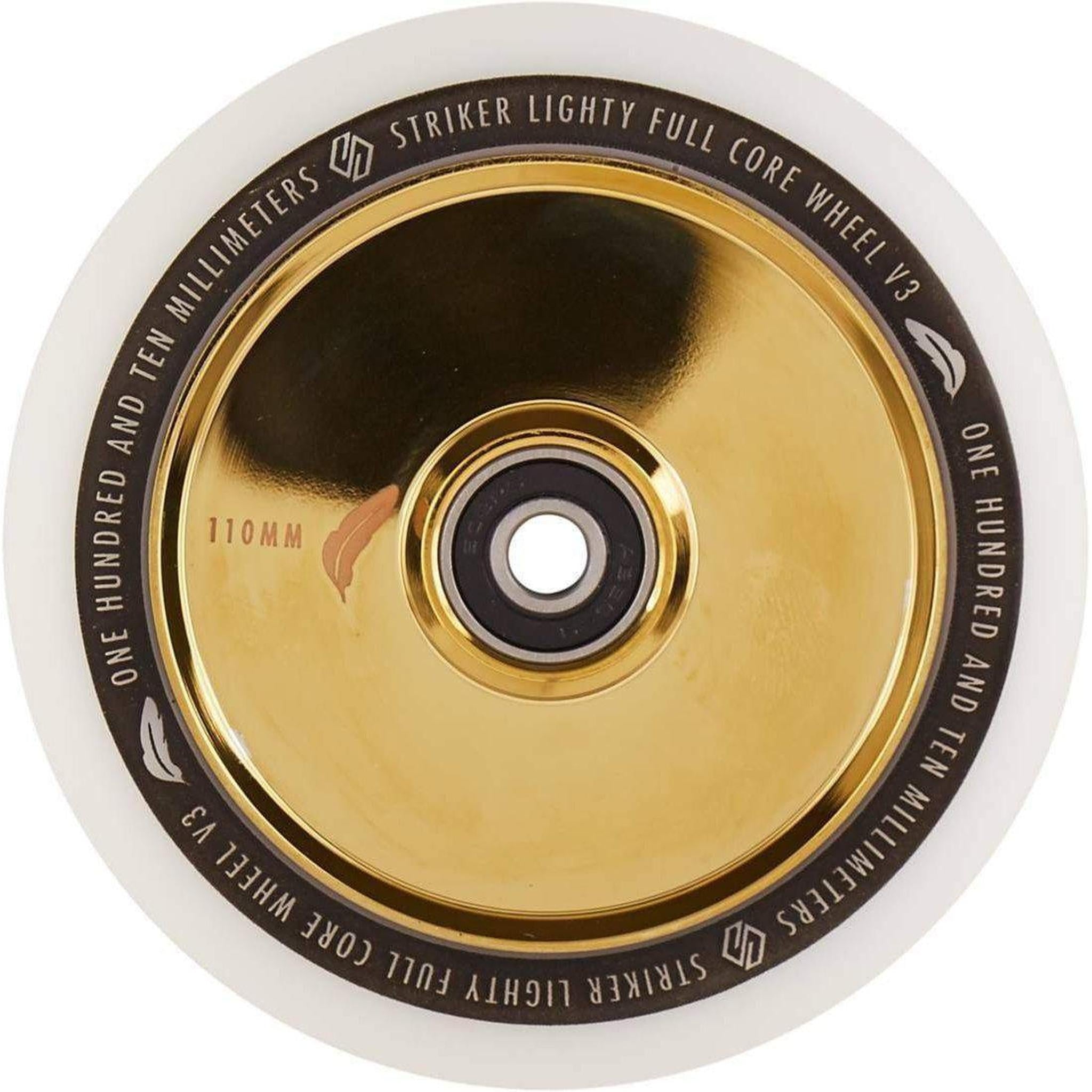 Striker Lighty Fullcore V3 White PU 110mm Rueda Patinete - Gold Chrome- Scootworld.es