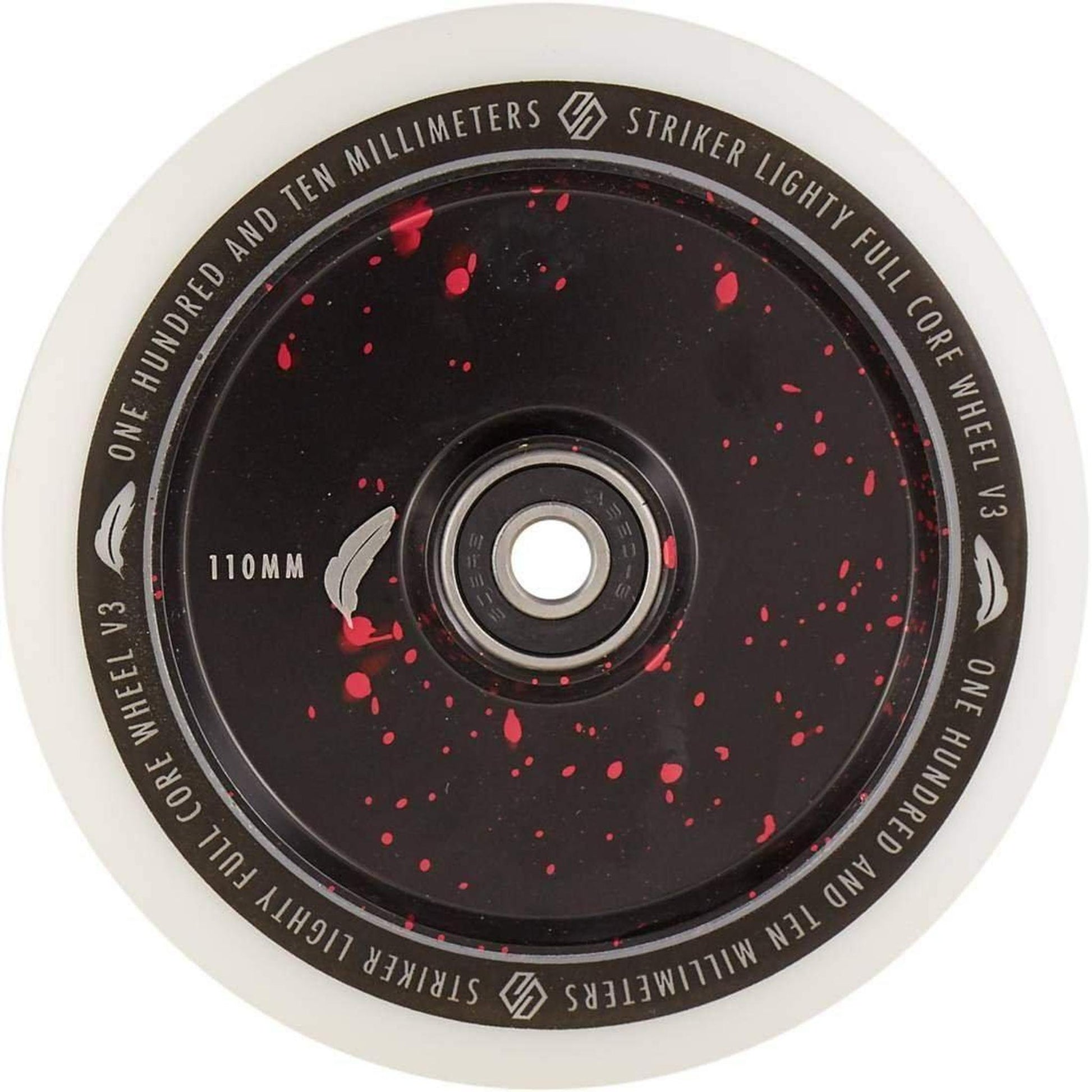 Striker Lighty Fullcore V3 White PU 110mm Rueda Patinete - Splash Negro/Rojo- Scootworld.es