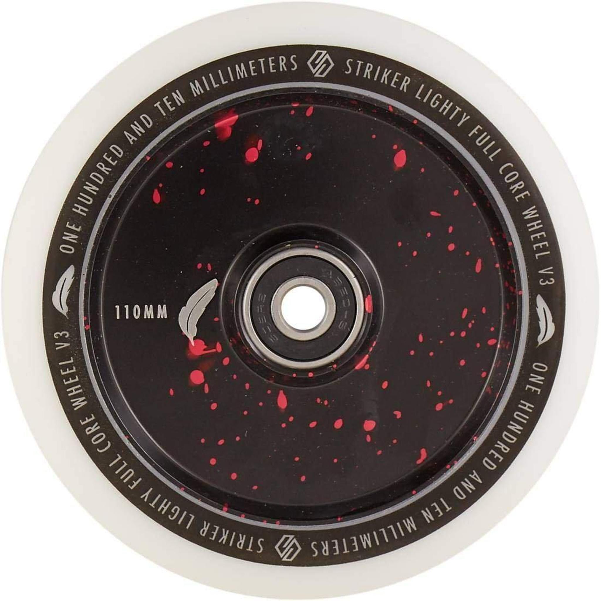 Striker Lighty Fullcore V3 White PU 110mm Rueda Patinete - Splash Negro/Rojo- Scootworld.es