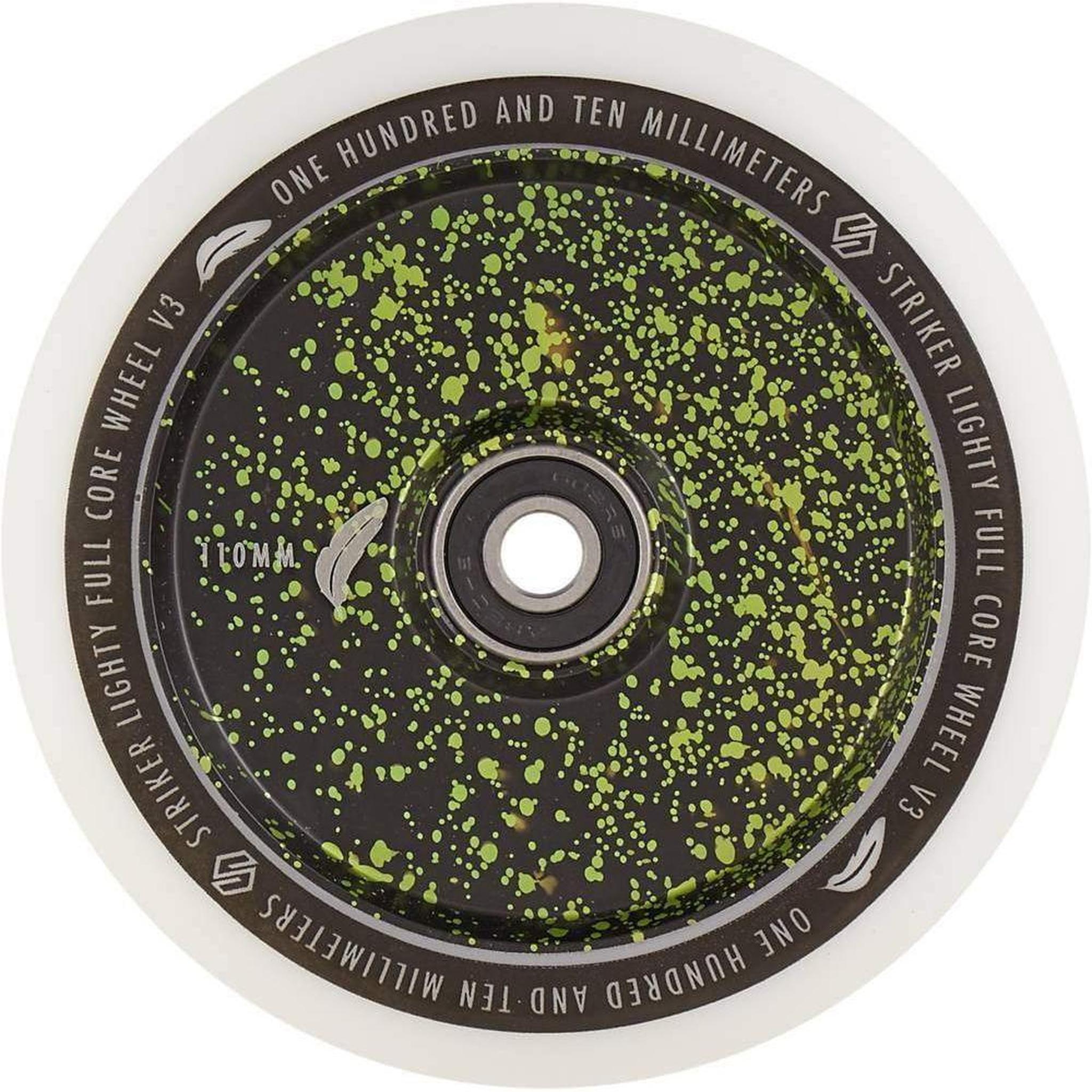 Striker Lighty Fullcore V3 White PU 110mm Rueda Patinete - Splash Negro/Verde- Scootworld.es