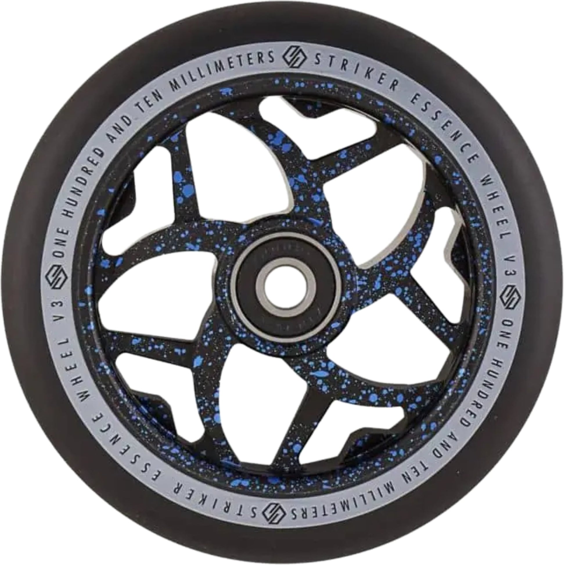 Striker Essence V3 Black PU 110mm Rueda Patinete - Splash Negro/Azul- Scootworld.es